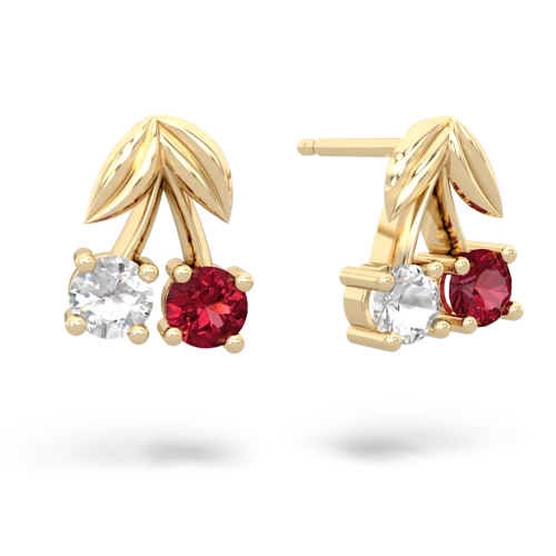 white topaz-lab ruby cherries earrings