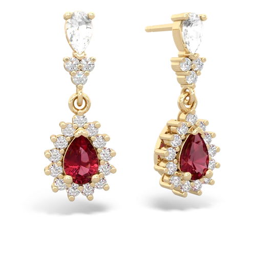 white topaz-lab ruby dangle earrings