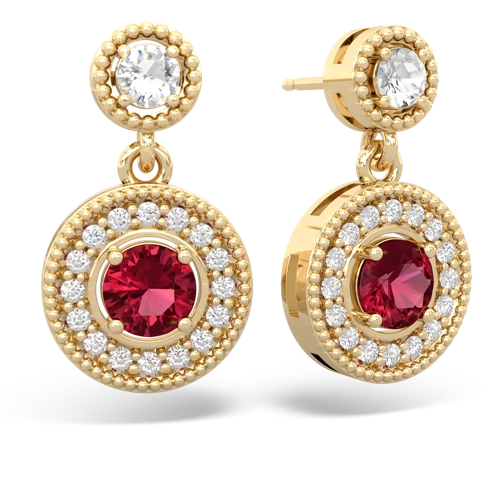 white topaz-lab ruby halo earrings