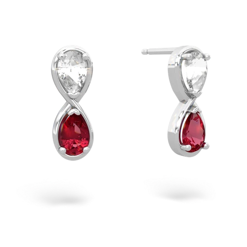 white topaz-lab ruby infinity earrings