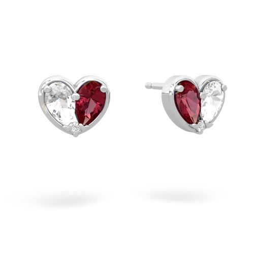 white topaz-lab ruby one heart earrings