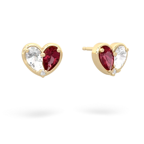 white topaz-lab ruby one heart earrings
