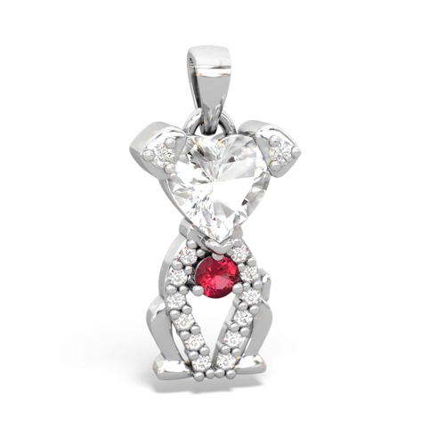 white topaz-lab ruby birthstone puppy pendant