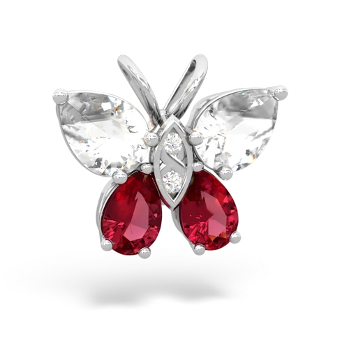 white topaz-lab ruby butterfly pendant