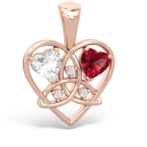 white topaz-lab ruby celtic heart pendant