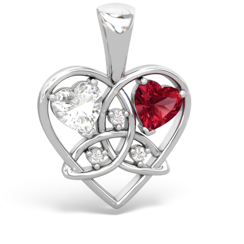 white topaz-lab ruby celtic heart pendant