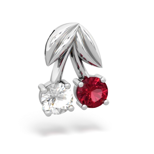 white topaz-lab ruby cherries pendant