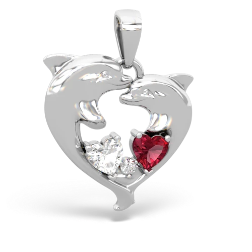 white topaz-lab ruby dolphins pendant