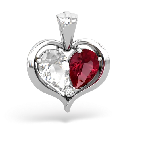 white topaz-lab ruby half heart whole pendant