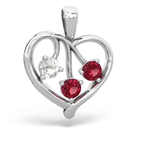 white topaz-lab ruby love heart pendant