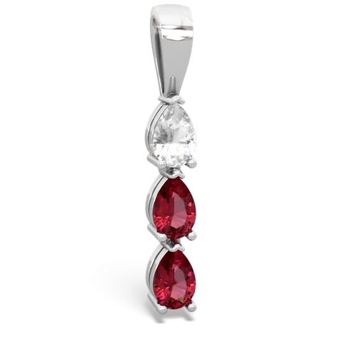 white topaz-lab ruby three stone pendant