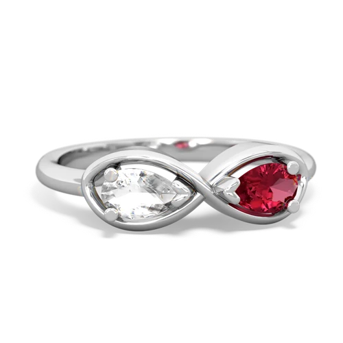 white topaz-lab ruby infinity ring
