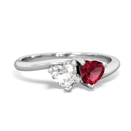 white topaz-lab ruby sweethearts promise ring