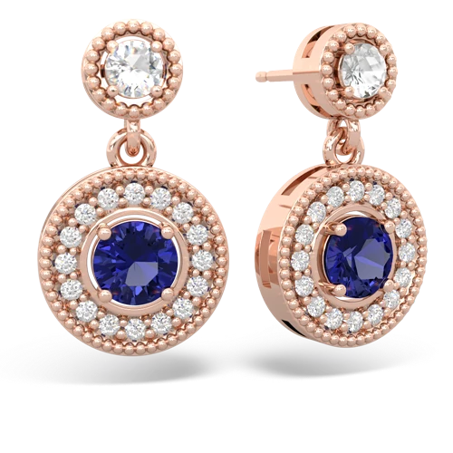 white topaz-lab sapphire halo earrings