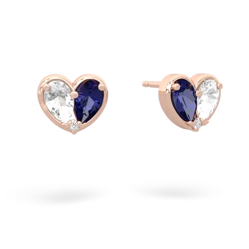 white topaz-lab sapphire one heart earrings