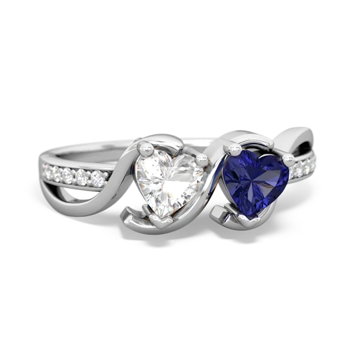 white topaz-lab sapphire double heart ring