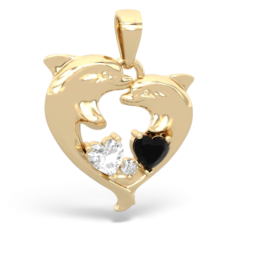 white topaz-onyx dolphins pendant