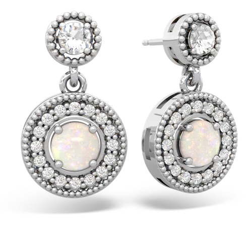 white topaz-opal halo earrings