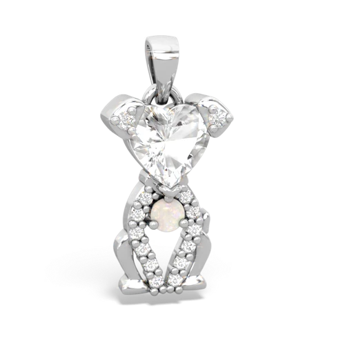 white topaz-opal birthstone puppy pendant