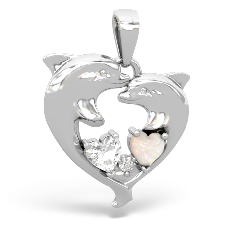 white topaz-opal dolphins pendant