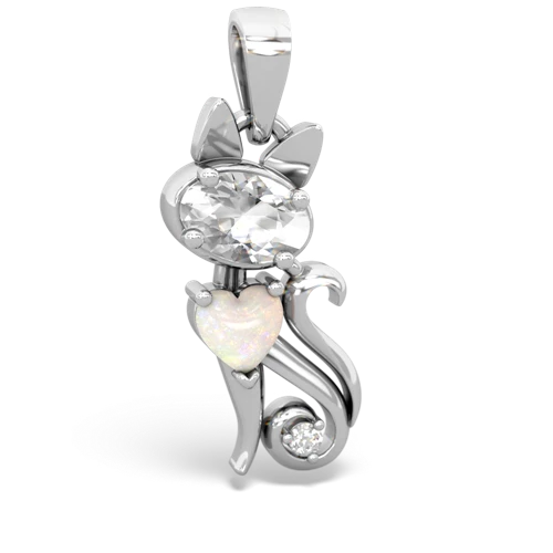 white topaz-opal kitten pendant