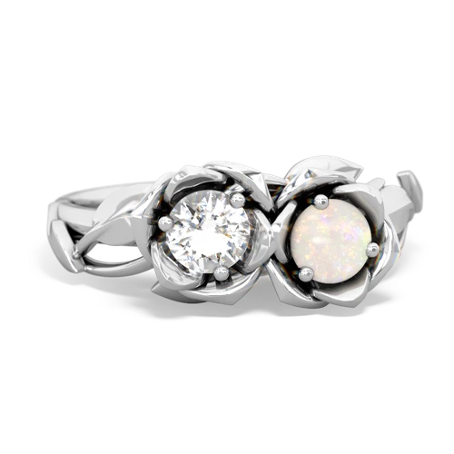 white topaz-opal roses ring