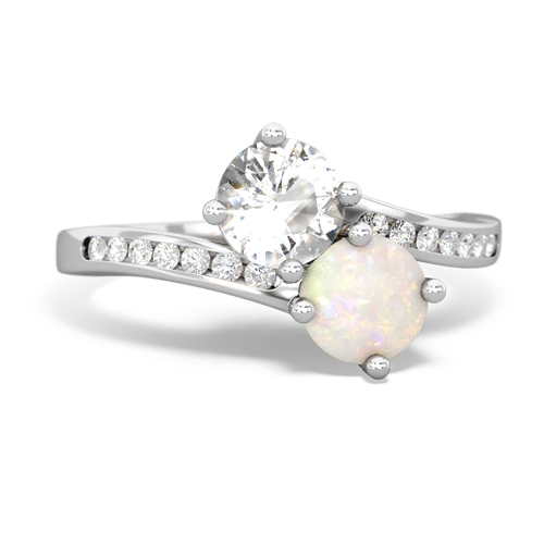 white topaz-opal two stone channel ring
