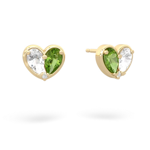 white topaz-peridot one heart earrings