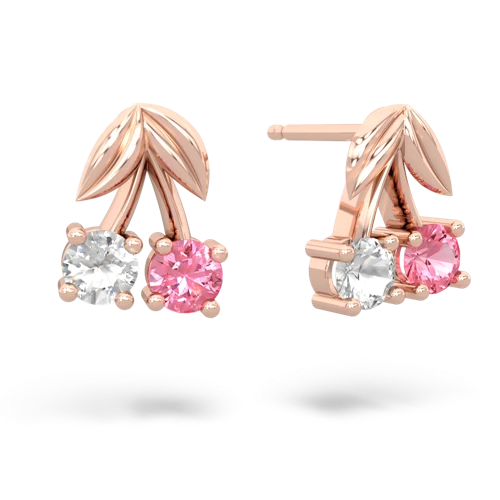 white topaz-pink sapphire cherries earrings