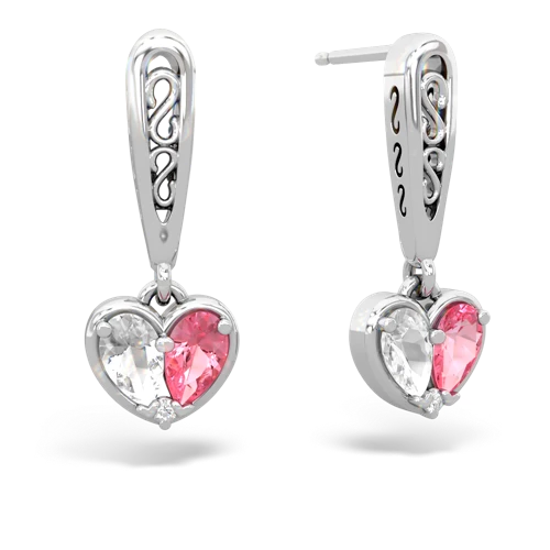 white topaz-pink sapphire filligree earrings