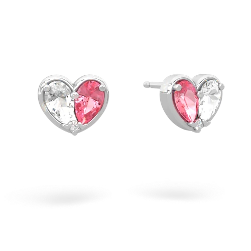 white topaz-pink sapphire one heart earrings