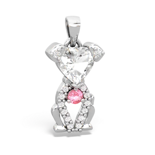 white topaz-pink sapphire birthstone puppy pendant