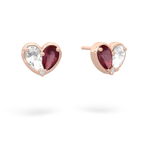 white topaz-ruby one heart earrings