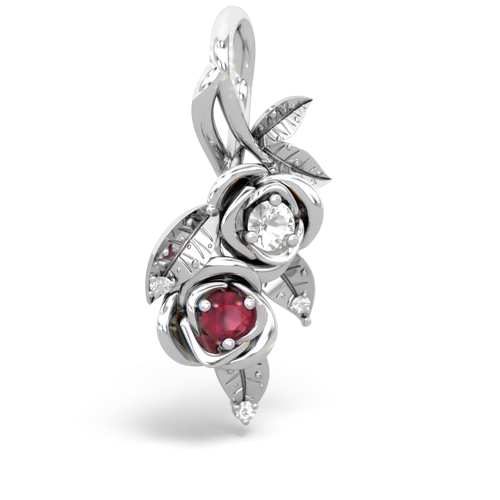 white topaz-ruby rose vine pendant