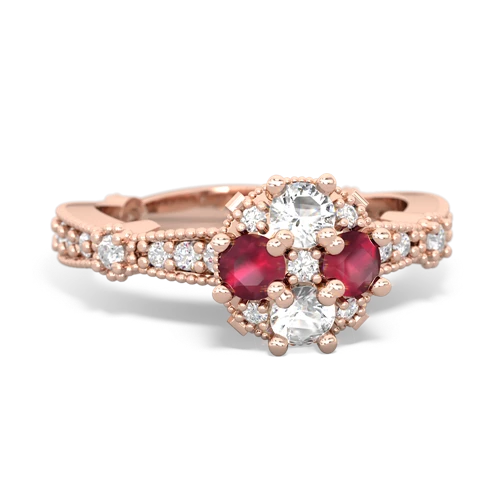 white topaz-ruby art deco engagement ring