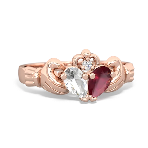 white topaz-ruby claddagh ring