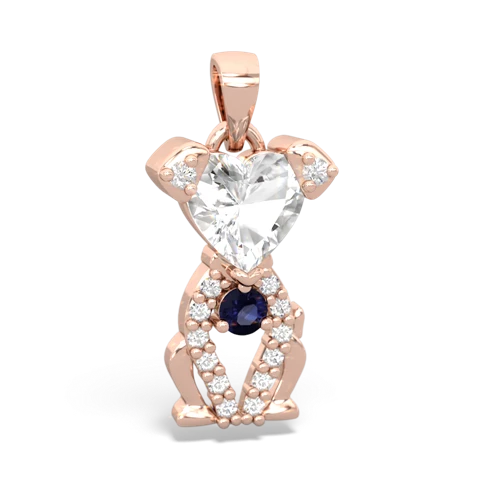 white topaz-sapphire birthstone puppy pendant