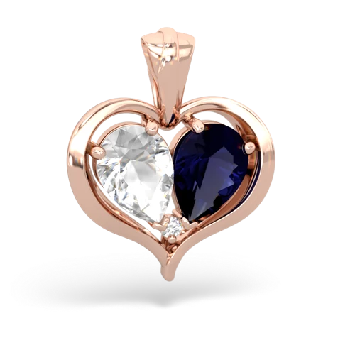 white topaz-sapphire half heart whole pendant