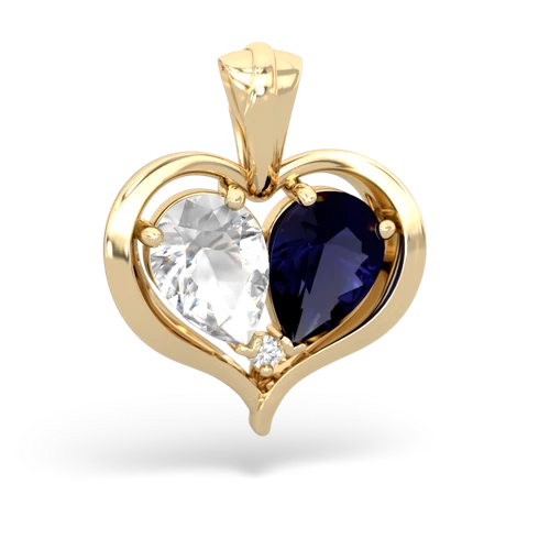 white topaz-sapphire half heart whole pendant