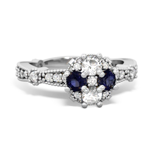 white topaz-sapphire art deco engagement ring