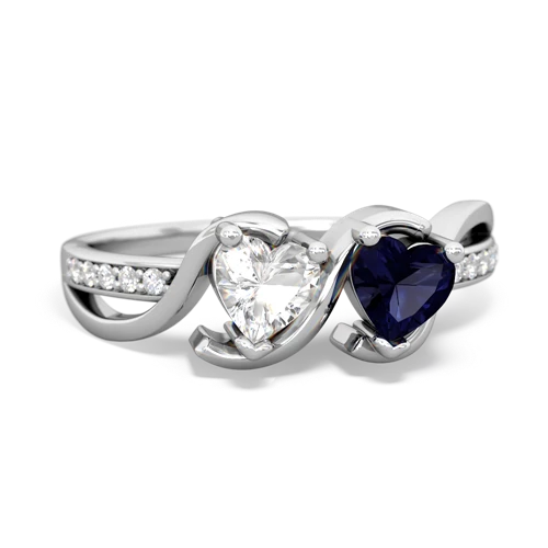 white topaz-sapphire double heart ring