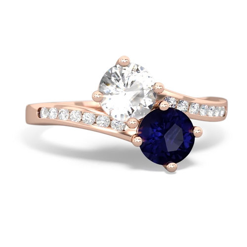 white topaz-sapphire two stone channel ring