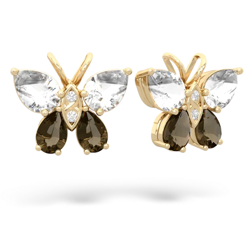 white topaz-smoky quartz butterfly earrings