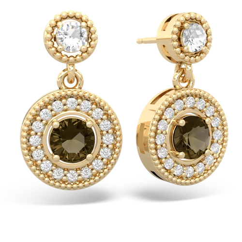 white topaz-smoky quartz halo earrings