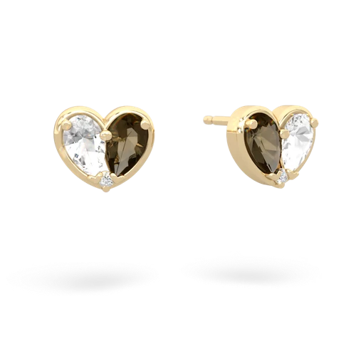 white topaz-smoky quartz one heart earrings
