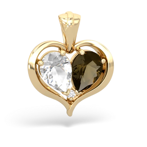 white topaz-smoky quartz half heart whole pendant