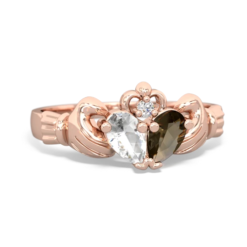white topaz-smoky quartz claddagh ring
