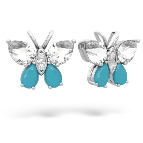 white topaz-turquoise butterfly earrings