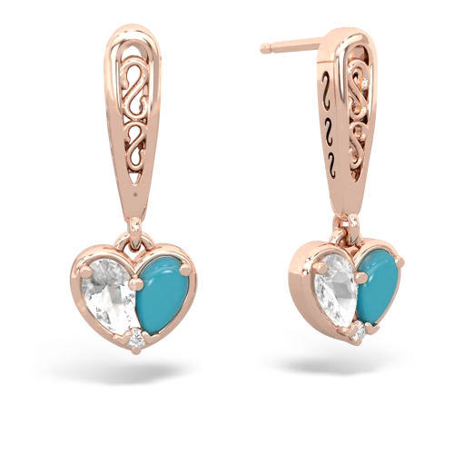 white topaz-turquoise filligree earrings