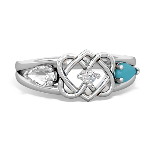white topaz-turquoise double heart ring